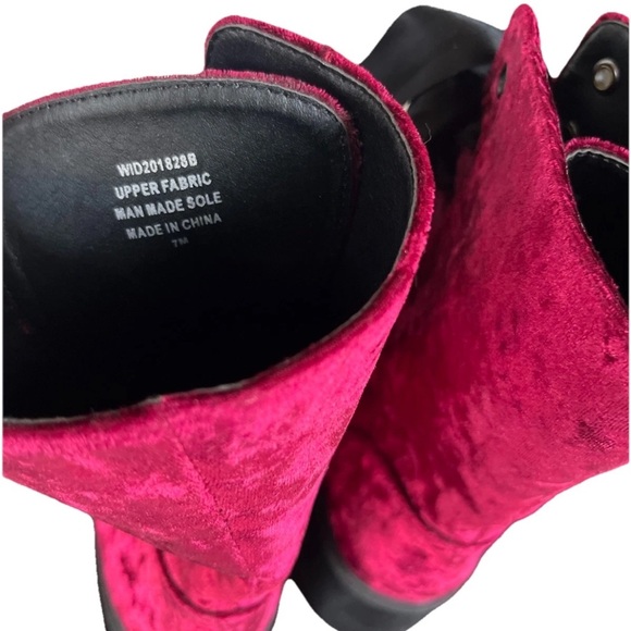 Wine Sin-Struck Strides Velvet Burgundy Combat Boots 7M - Picture 7 of 8